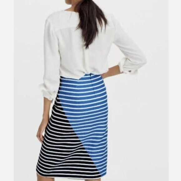 NWT J. CREW A-Line Striped Cotton Skirt Blue and White‎ Lined Size 2. - Picture 1 of 13